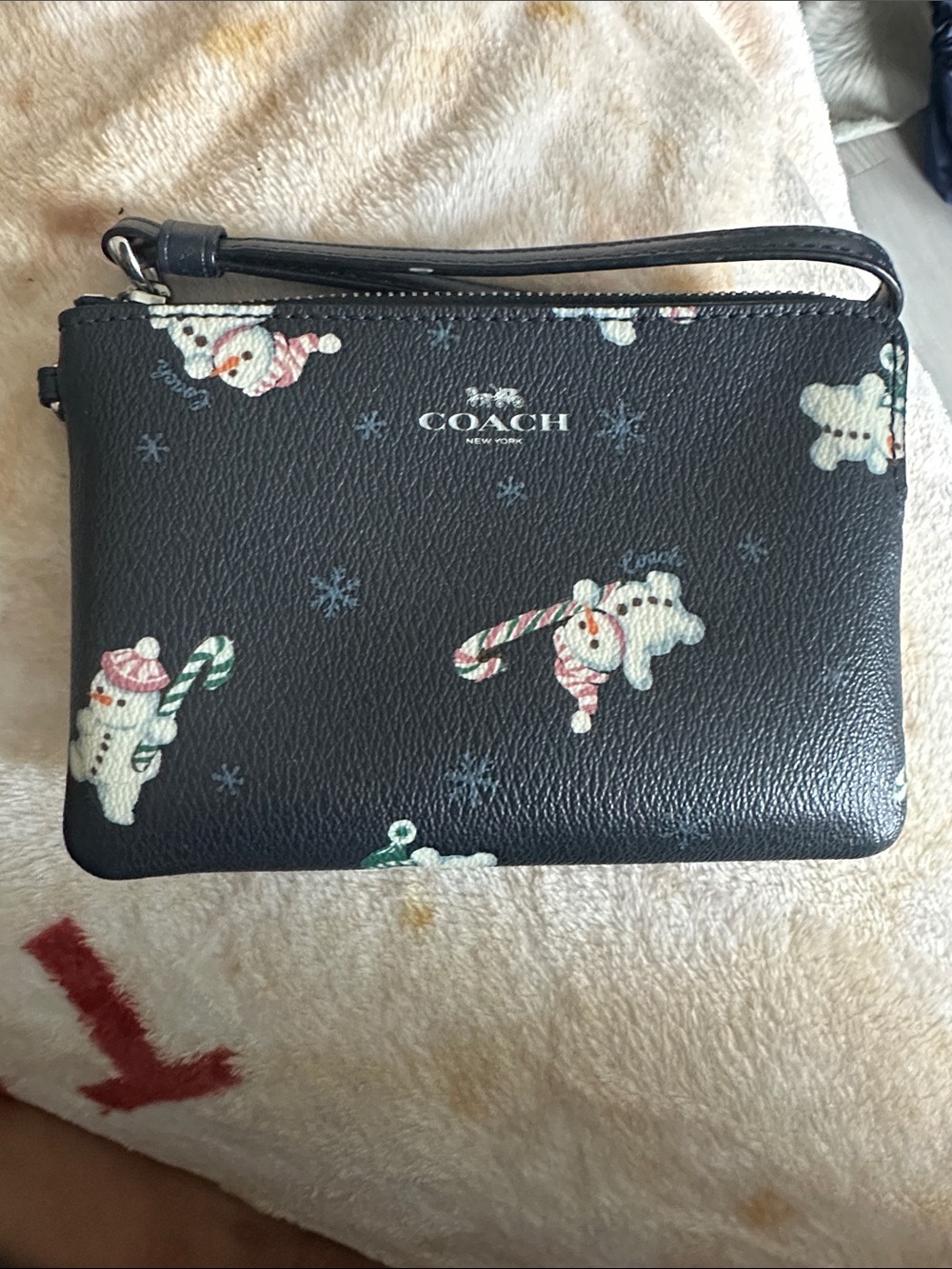 COACH Corner Zip Wristlet w/ Snowman Print